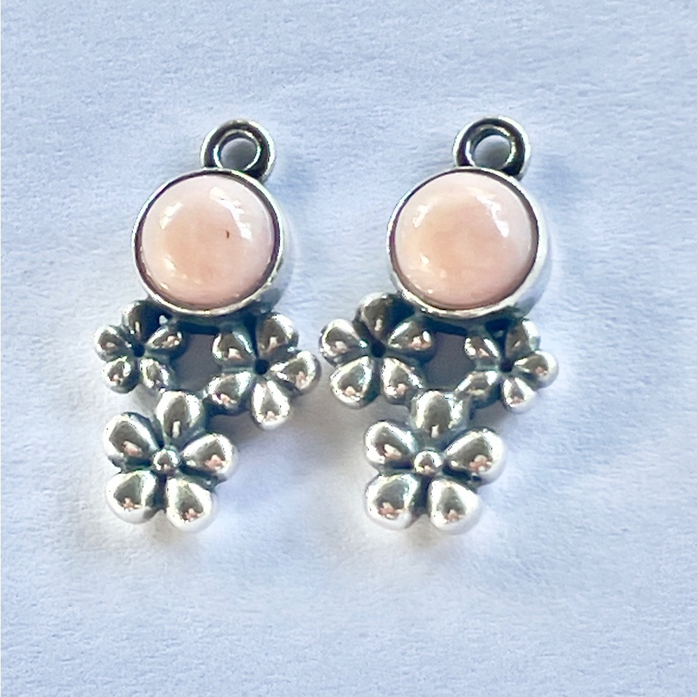 Pandora Sterling Silver Floral Drop Earrings with Opal Pink Stones 925 Ale